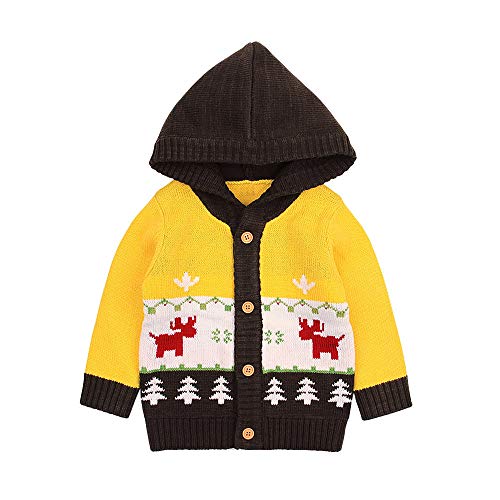 WOCACHI 2020 Sale Christmas Baby Boys Girls Knit Cardigan Sweaters, Newborn Infant Xmas Reindeer Elk Deer Fox Warm Knitted Crochet Button Jackets Toddler Hoodies Jumpers Outwear 2020 Spring