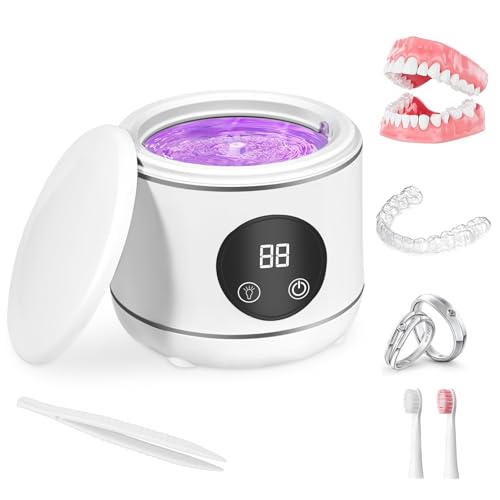 Limpiador ultrasónico de retenedores U-V, Weslery máquina limpiadora de retenedores de 230ml para dentaduras postizas protectores bucales alineadores cabezales de cepillo joyas correas reloj (White) Limpiador ultrasónico de retenedores U-V, Weslery máquina limpiadora de retenedores de 230ml para dentaduras postizas protectores bucales alineadores cabezales de cepillo joyas correas reloj (White)