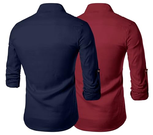 Image of Zombom Men's Combo Cotton Polyester Blend Solid Full Sleeve Straight Regular Fit Mandarin /Chinese Collor Kurta (Pack of 2)
