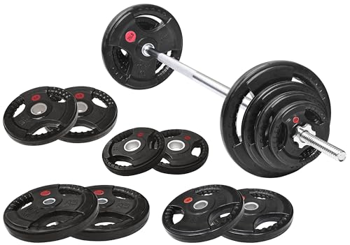 Fitvids Cast Iron 1' Standard Weight Plates Including 5FT Standard Barbell Bar & Star Locks, 95...