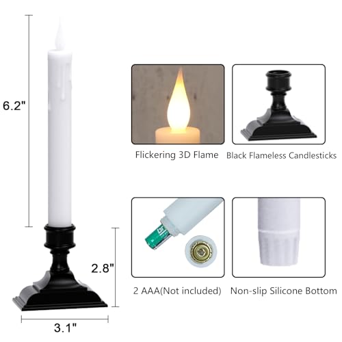 Image of GenSwin Window Candles Battery Operated with Timer, Flameless Taper Candles, Black LED Window Taper Candlesticks Remote, 4 Pack Flameless Candlesticks with Suction Cups for Halloween Christmas Decor