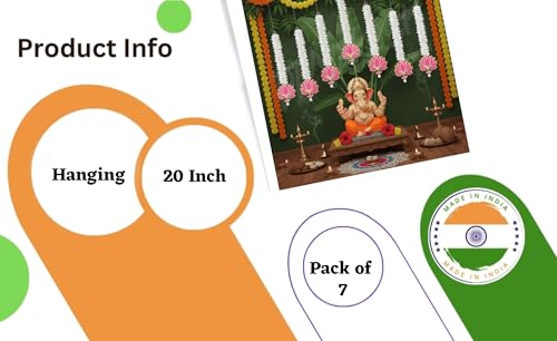 Image of Divyakosh Lotus Hanging with White Artificial Flowers 7 Pcs | Floral Wall Hangings for Home Decoration,Temple,Diwali,Ganpati & All Festival Decoration | 20 Inches Each |