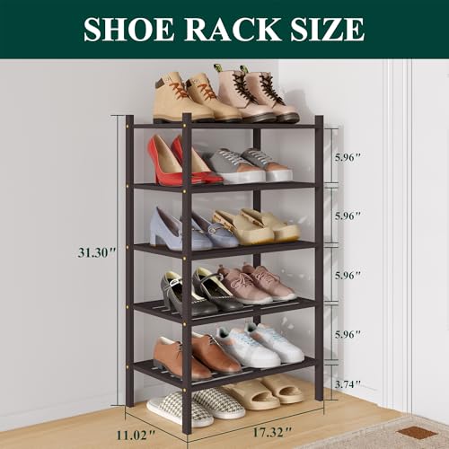Image of Smiry Bamboo Shoe Rack, 5 Horizontal Slats, 5 Tier - 17.3 inch Wide, Brown