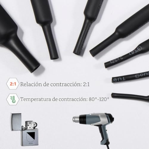 Miniatura 3 de Vinabo 900 Piezas Tubos Termorretráctiles, Termoretractil Termoretractil Para Cables, Kit De Surtido De Tubos De Envoltura De Cableado Retráctil, 12 Tamaños-Relación De Contracción 2:1-Negro