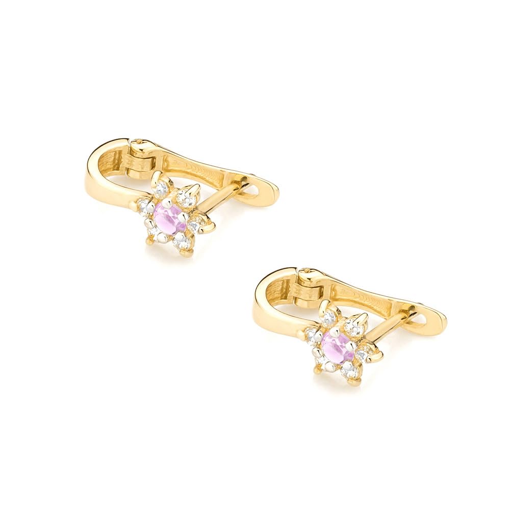 Kinder Ohrringe 333 Gelbgold (8K) Blume mit Zartrosa Zirkonia – Mädchen Ohrringe mit englischem Verschluss 10 mm, filigraner Schmuck Geschenk zur Kommunion & Taufe