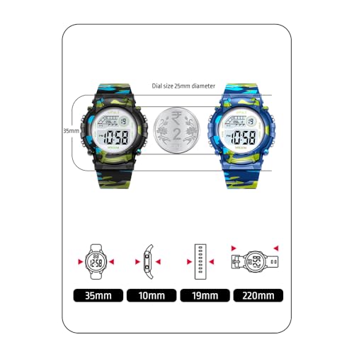Image of SPIKY Round Digital Sports Watch for Kids | Military, Camouflage Design | Multifunctional & Luminous Display | 30M Water Resistant | Best Birthday Gift Wrist Watches for Boys & Girls | Age 2-12 Years