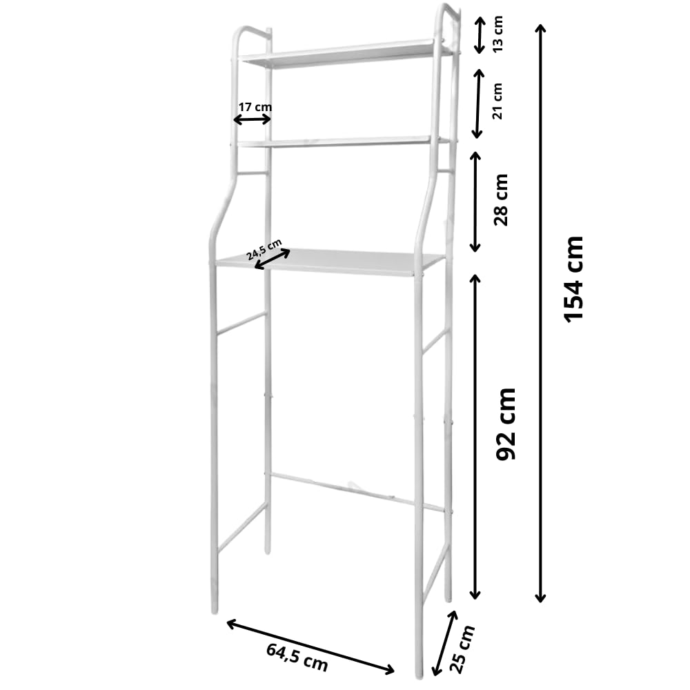 ZOLTA Badregal über Toilette oder Waschmaschine 3 Etagen Metallregal Weiß 154x64,5x25 cm Badezimmer Regal Standregal platzsparend stabil Feuchtigkeitsbeständig leicht zu montieren modern