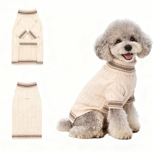 Image of Small /Medium Dog Sweater, Warm Dog Winter Coat w /Sleeves, Comfortable High Neck & Leash Hole, Premium Dog Clothes for Mini Poodle-Best for Holidays, Daily Walks S White