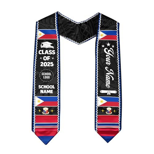 Customized Philippines Graduation Stole 2025, Custom Filipino Graduation Sash, Class of 2025, Filipino American Flag 1