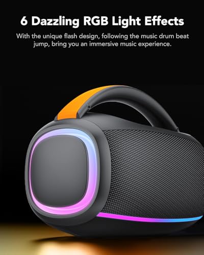 Ajblg Bluetooth Lautsprecher mit Licht, 80W Musikbox Bluetooth, Dualen Bass-Treibern, 8000mAh großer Akku, IPX7 Waterproof, TWS, AUX, TF, Bluetooth Box Geeignet Outdoor/Party/Baustelle