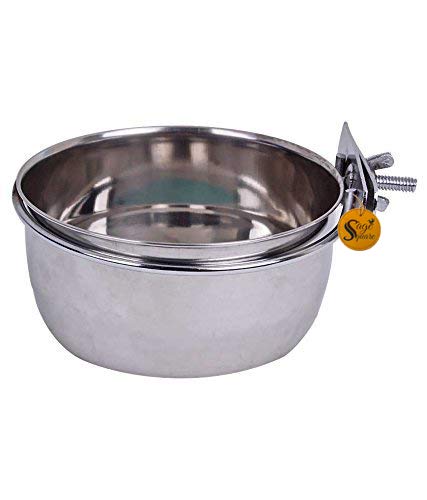 Sage Square Stainless Steel Rust-Proof Cage Food, Seed, Water Feeder Cum Bowl with Hook/Holder for Bird - No Spill No Mess (200ml) (1 Piece) (B07T42PF3Y) Amazon Price History, Amazon Price Tracker