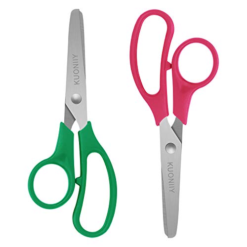 KUONIIY Kinderschere mit Edelstahl Klinge und Kunststoff Griff, Abgerundete Spitze, 2er Pack, (Rot, Grün) Cover