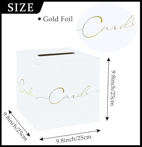 Image of HEIPINIUYE Large Card Box for Party 9.8 inch x 9.8 inch White Gift Card Box Holder with Gold Foil Design for Wedding Birthday Baby Shower Retirement Graduation Party Raffle Box