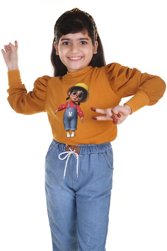 KIROTO Kids Doll Graphic Print Top with Puff Sleeves Yellow 4-5 Years 1
