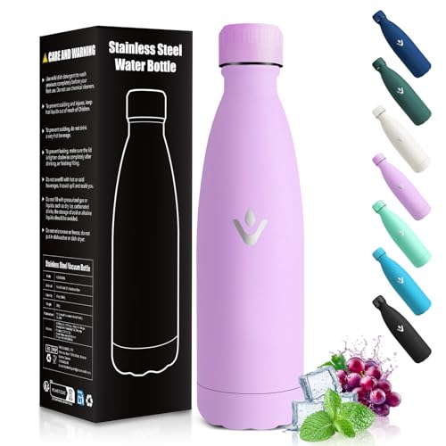 HoneyHolly Borraccia Termica Bambini, Senza BPA, Borraccia Termiche, 500ML Acciaio Inossidabile 18/8, Bottiglia Termica A Prova di Perdite, Termos per Scuola, Campeggio, Sport-Viola Chiaro