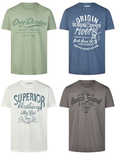 riverso Tshirt Herren Baumwolle Regular Fit RIVLeon 4er Set Pack Rundhals Kurzarm Sommer Tee Shirt Print, Größe:XXL, Farbe:Farbmix 2 – Ansicht 1