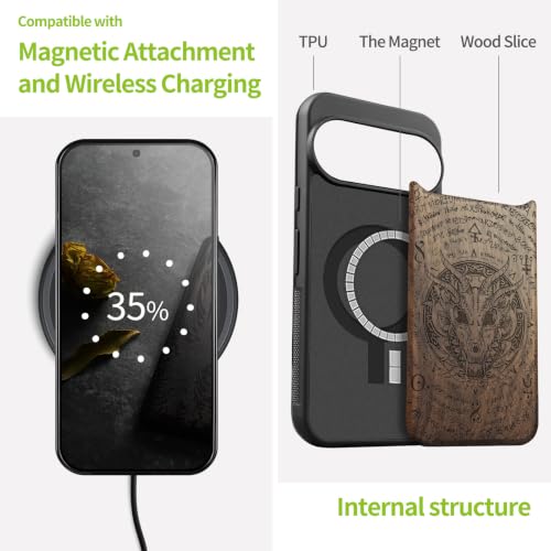 Google Pixel 11 Pro Case Magsafe bois noyer coque rigide antichoc