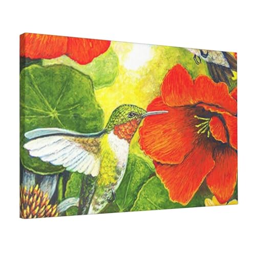 Toile murale fleur colibri affiche art moderne 45x30cm
