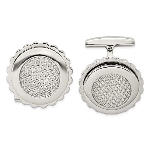 Mancuernillas redondas texturizadas de acero inoxidable para hombre miniatura 1