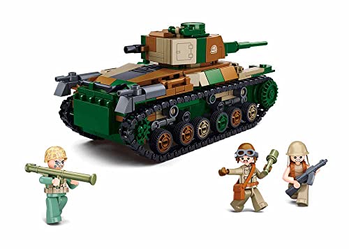 Sluban Army Military Tank Building Block Set, 563 Pieces, 15.7 cm Tank Model with 3 Minifigures, Camouflage Green, M38-B1107 - Image 2