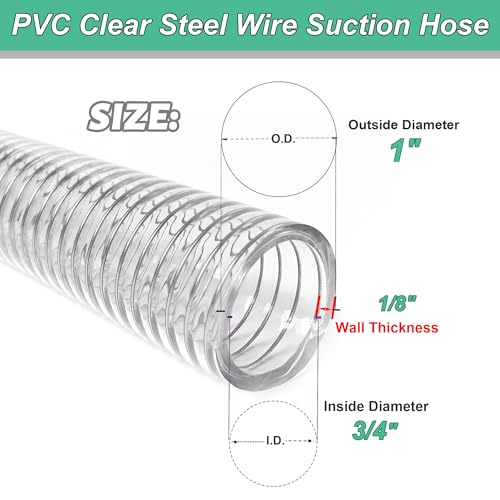 Image of 3 /4 inchid-50ft PVC Reinforced Tubing Steel Wire Suction Hose Vinyl Tubing | Flexible Pipe Heavy Duty Vacuum Hose, Non Collapsible Drain Fuel Oil Gas Water for Marine Bilge Pump Pond Spa