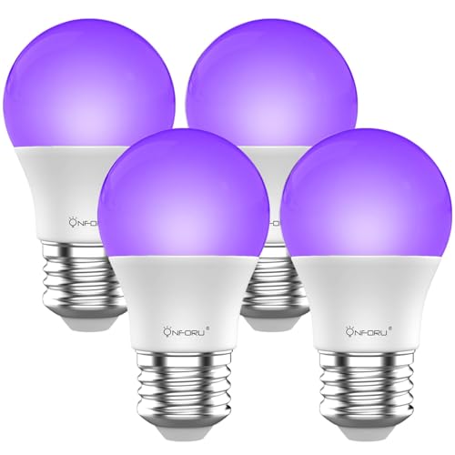 Onforu 4× LED Bombillas UV, 9 W Bombilla de Luz Negra Iluminación Ultravioleta, E27 Bombilla Lámpara de Luz Violeta Nivel UV-A Bajo Consumo para Halloween Fiesta Navidad Disco Pinta Corporal