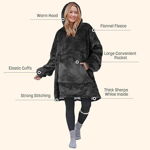 Catalonia Oversized Blanket Hoodie Sweatshirt, Wearable Sherpa Lounging Pullover for Adults Women Men