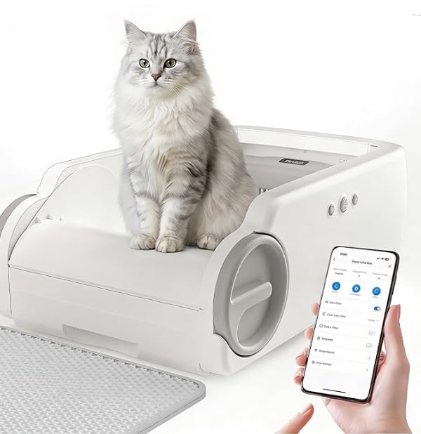 Aculya Life Open-Top Automatic Litter Box Self Cleaning Cat Litter Box Self-Cleaning Robot for Large Cats with Safety Sensors and APP Control