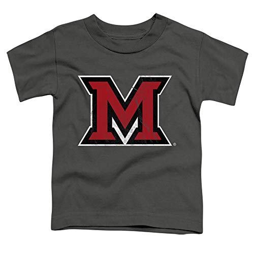 Miami University Official Distressed Primary Logo Unisex Toddler T Shirt, Charcoal, Medium (3T)