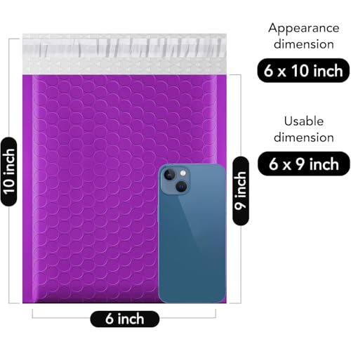 Image of Fuxury Bubble Mailers 6x10 inch 100 Pack Purple Padded Envelopes Usable 6x9 inch | Seal Seal Mailing Envelopes Bubble Padded, Shipping Bags for Mailing,Packaging, Small Business, Boutique, Bulk #0