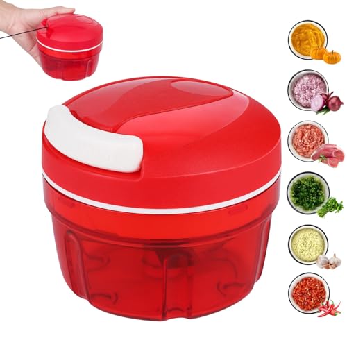 Coupe Oignon Manuel 300ML, 1 Pièce Hachoir Alimentaire Manuel Multifonction, Coupe Oignon Avec Cordon de Serrage, Hachoir, pour Oignons, Légumes, Noix,...