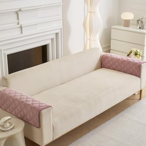 Image of HOMETHREADS Innovative Premium Velvet Sofa Cover Mat with PVC Backing for Non-Slip Comfort | (Pink Clubs, 2Pc Armrest Mat | 70x50cm)