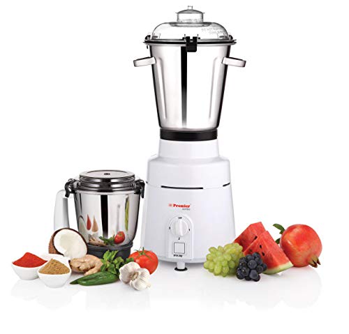 PREMIER JUMBO MIXER GRINDER KM-530 WITH 2 STAINLESS STEEL JAR 230V 1200W CODE - 021061 2 Year for mixer grinder, 5 years on Motor, Quick Grinding, ISI certified, WHITE, REGULAR