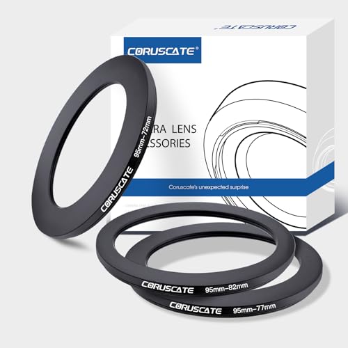 3Pcs 95-82mm/95-77mm/95-72mm Filter Ring Adapter,Metal Step Down Ring for All Brands Camera Accessory(for UV,CPL,ND,Threaded Lens Hood)