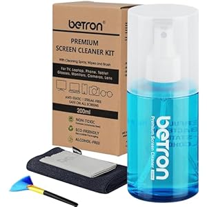 Betron Screen Cleaner Spray for LCD LED OLED TV, Smartphone, iPad, Laptop, Touchscreen, Computer Monitor, Cleaning Kit with Microfiber Wipes and Brush 200ml