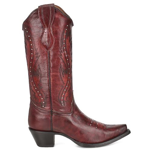 Corral Boots Womens Ld Wine Embroidered Studded Snip Toe Pull On Casual Boots Mid Calf Mid Heel 2-3