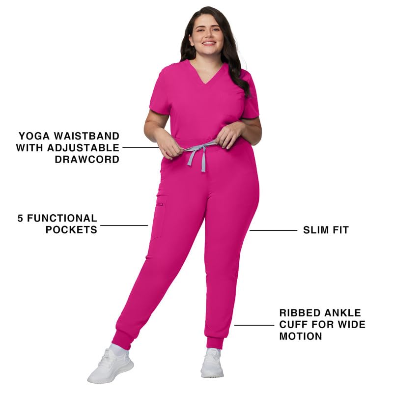 Image of Kitmaz Scrub Pants for Women - Mid Rise 4-Way Stretch Anti-Wrinkle Slim Fit Jogger Pants, Drawstring & 5 Pockets
