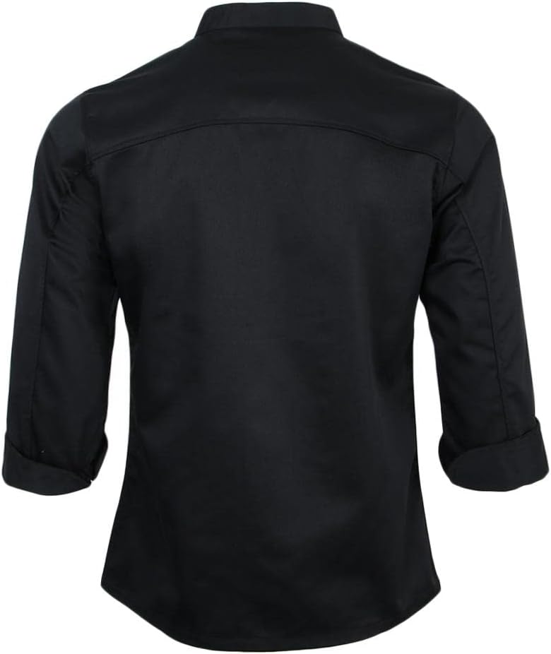 Long Sleeve Chef Jacket Retro Chefs Coat Men Women Chef Shirt Polyester Spandex Material Suitable for Restaurant Hotel Cafe Baker, Black, XL