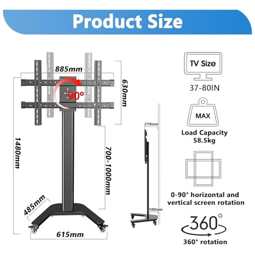 Soporte móvil para TV con ruedas 37-80 pulgadas, 360° giro miniatura 2