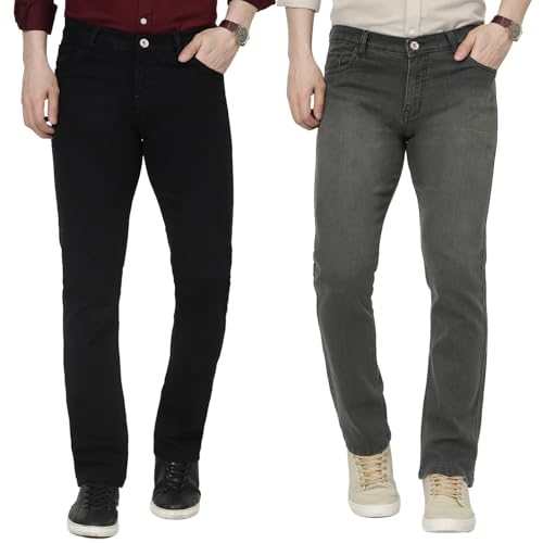 Image of DAIS Men's Stretchable Straight Fit Mid Rise Jeans, Pack of 2, (Combo of 2 Jeans)
