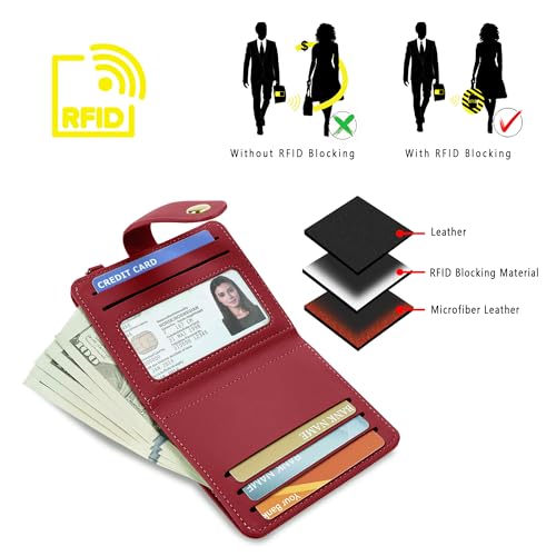 Image of Airkit Small Wallet Women RFID, PU Leather Card Holder with Keychain | Slim Compact Zipper Coin Purse for Ladies, Travel Holiday Gifts for Mom, Cute Mini Bifold Wallets