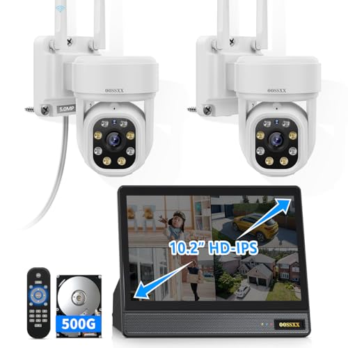 Image of (2026 Update) 5MP Wireless Security Camera 10.2 inch IPS Monitor 10CH NVR, Dual-Band 2.4 /5.8GHz WiFi, Dual Antenna Stronger Signal 130 Wide Angle, 2-Way Audio, 2pcs Cameras 500GB HDD, No Monthly Fee