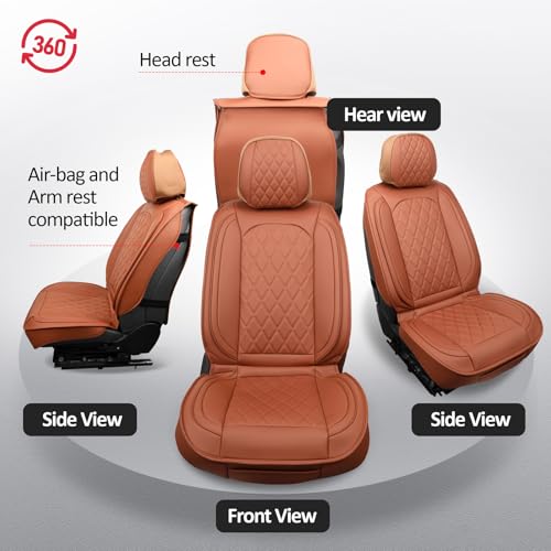 Image of MIROZO Seat Covers Full Set,Leather Seat Covers Waterproof Seat Cover Automotive Seat Covers Car Seat Protector Vehicle Cushion Cover Universal Fits for Sedan, Truck and SUV (Full Set, Brown)