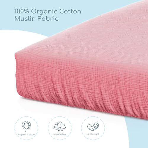 Image of Muslin Crib Sheets, 100% Organic Cotton, Breathable and Ultra-Soft, Standard Crib Sheet Mattress (28 inchx 52 inch) for Girls and Boys, Neutral Fitted Baby Crib Sheet (Pale Rose)
