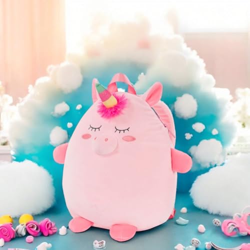Mochila de peluche de unicornio multicolor de tamaño normal para niños 4