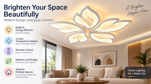 Image of LED Ceiling Light from Acrylic Flush Mount (5 Leaves with Remote)