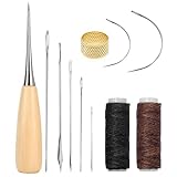 Set di 11 aghi in pelle, aghi da cucito con filo di cera, ditali, utensili da cucito in pe...