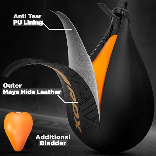 Image of RDX Speed Bag Boxing Ball, Maya Hide Leather Dodge Striking Target with Additional Bladder, MMA Muay Thai Punching Workout Kicking Martial Arts Training Home Gym Exercise Speedball