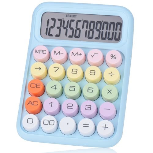 Holotioee Mechanical Pushbutton Financial Calculator,12 Digit Large LCD Display,Big Buttons Easy To Press,Colorful Candy Calculator,Automatic Sleep,With Battery.For Office,School, Home. (Blue)