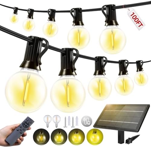 100FT Solar Lights Outdoor Waterproof: G40 30M Shatterproof Bulbs...
